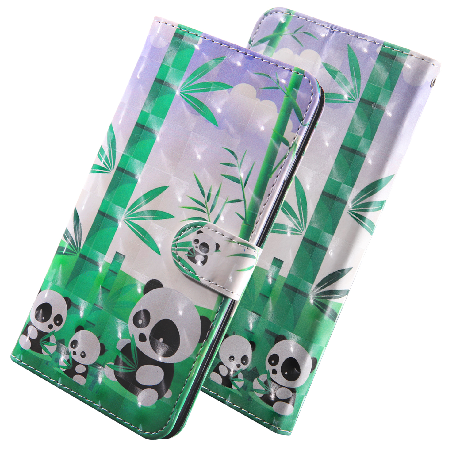 Pattern Printing Leather Wallet Stand for Huawei P smart 2021/Y7a Protective Case with Lanyard - Panda-1