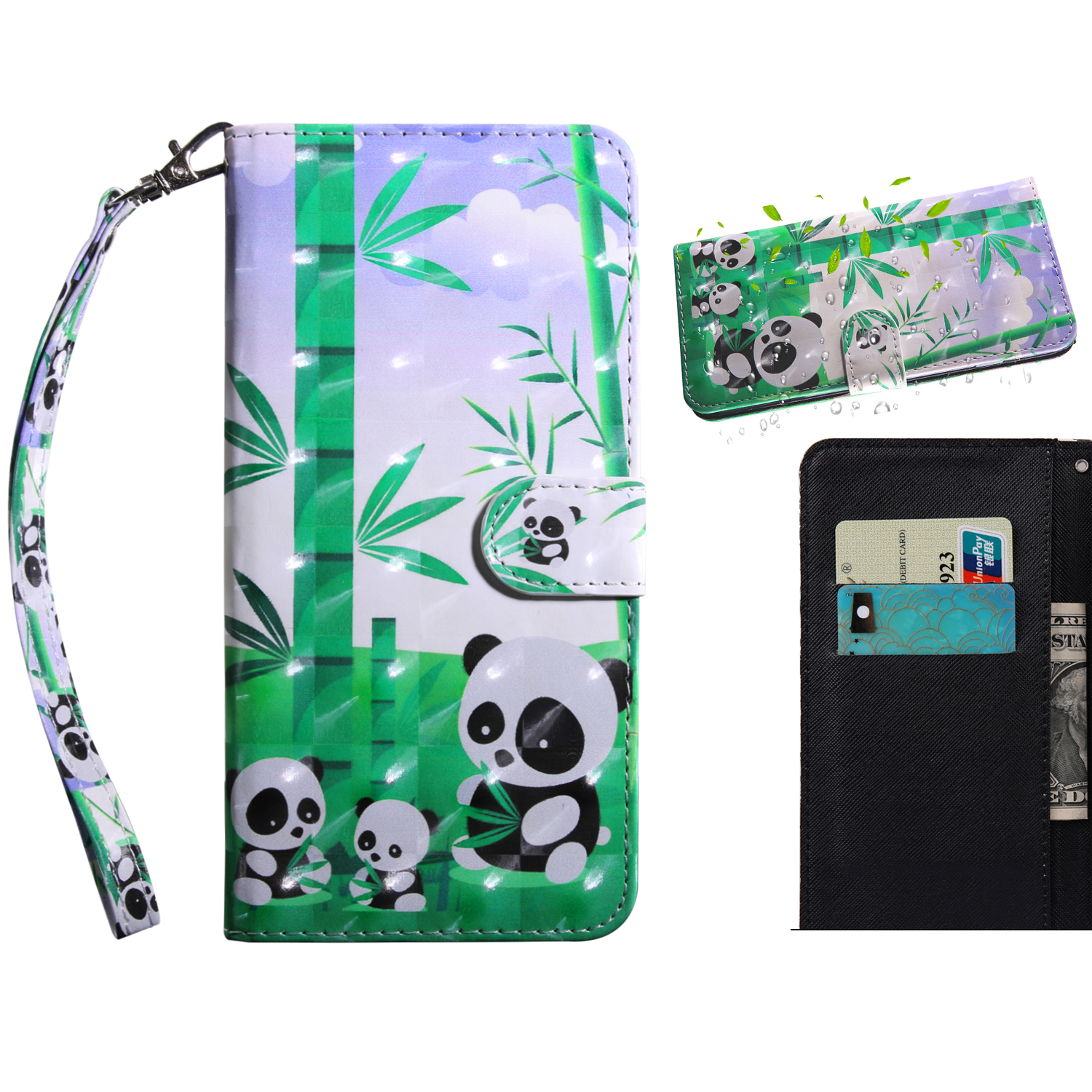 Pattern Printing Leather Wallet Stand for Huawei P smart 2021/Y7a Protective Case with Lanyard - Panda-2