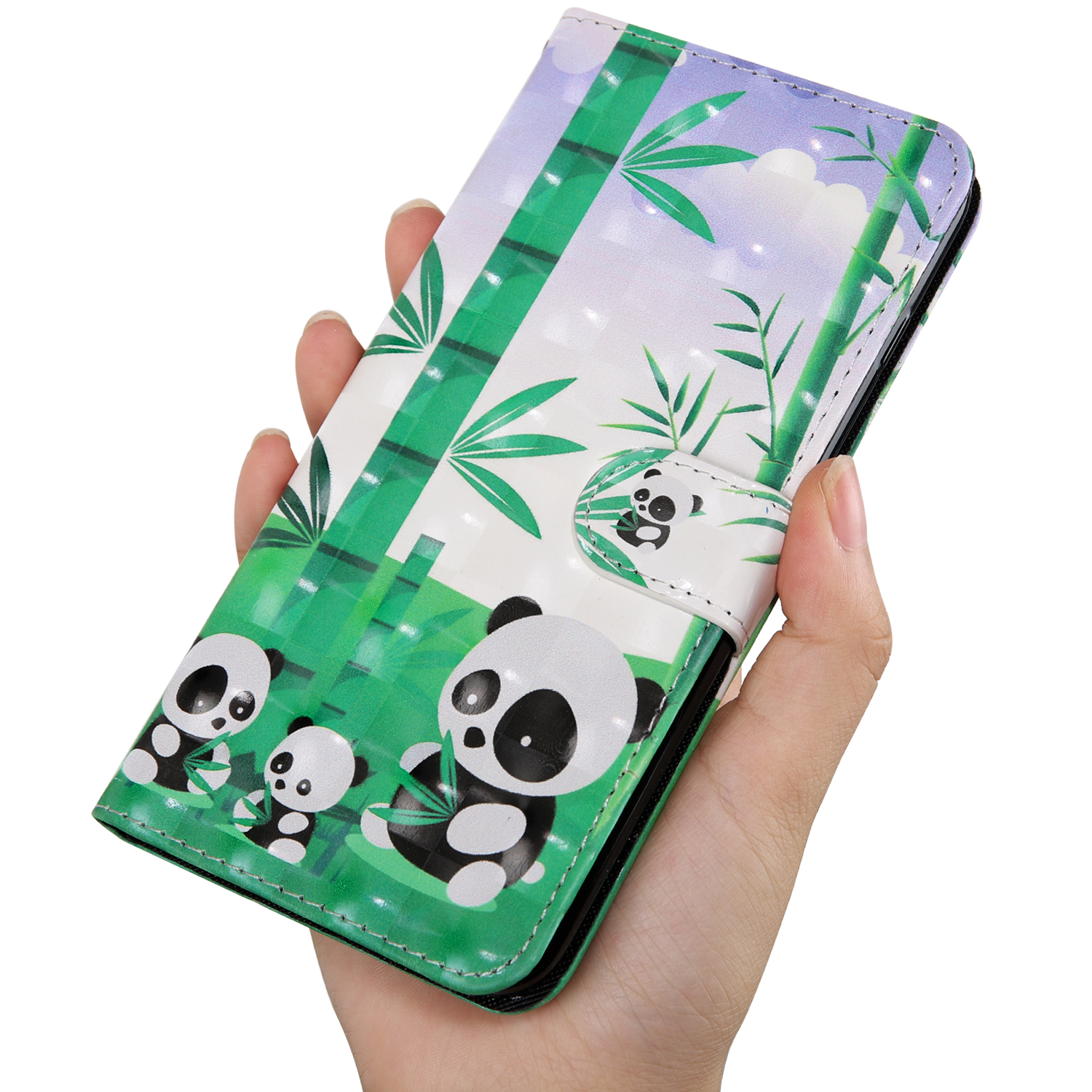 Pattern Printing Leather Wallet Stand for Huawei P smart 2021/Y7a Protective Case with Lanyard - Panda-6