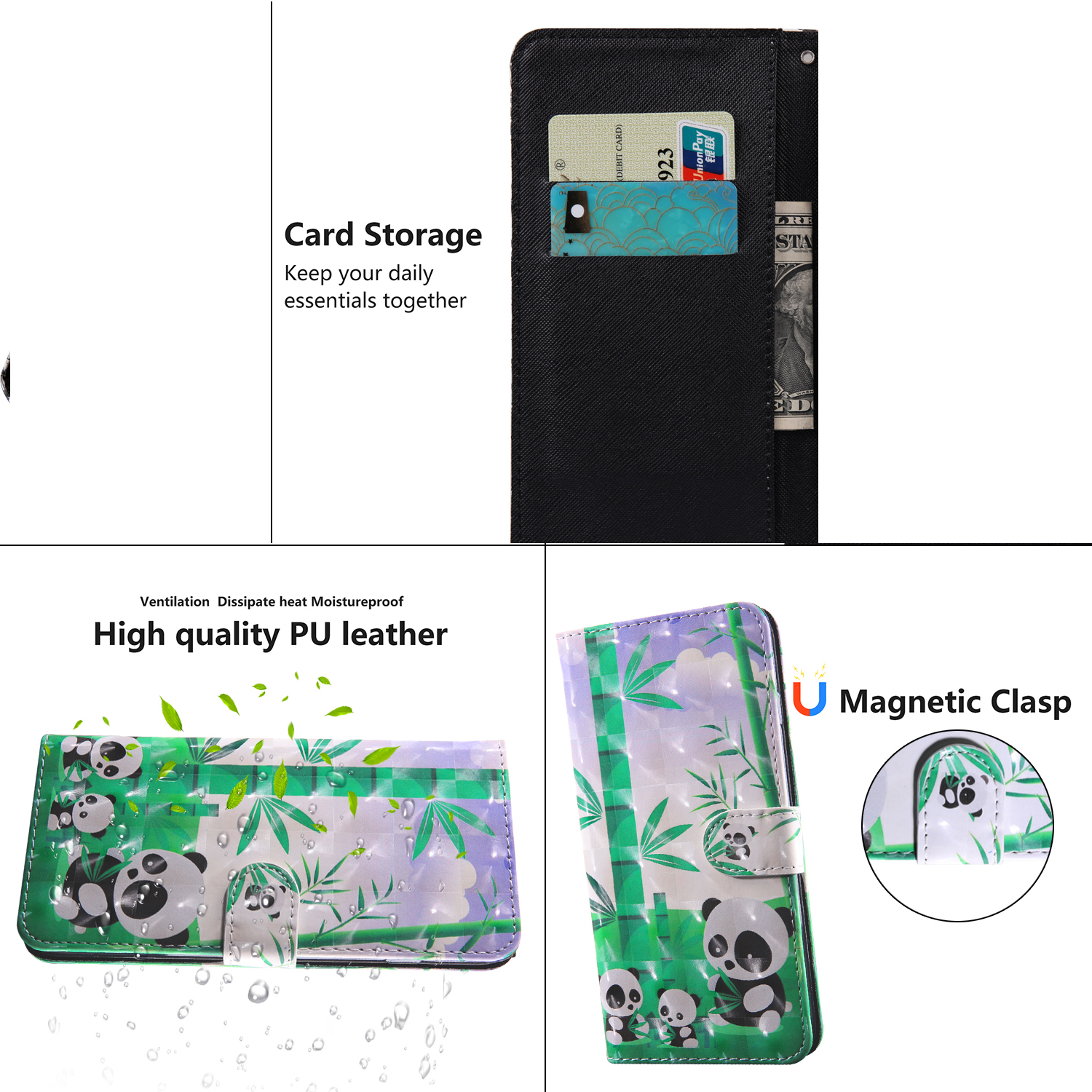 Pattern Printing Leather Wallet Stand for Huawei P smart 2021/Y7a Protective Case with Lanyard - Panda-7