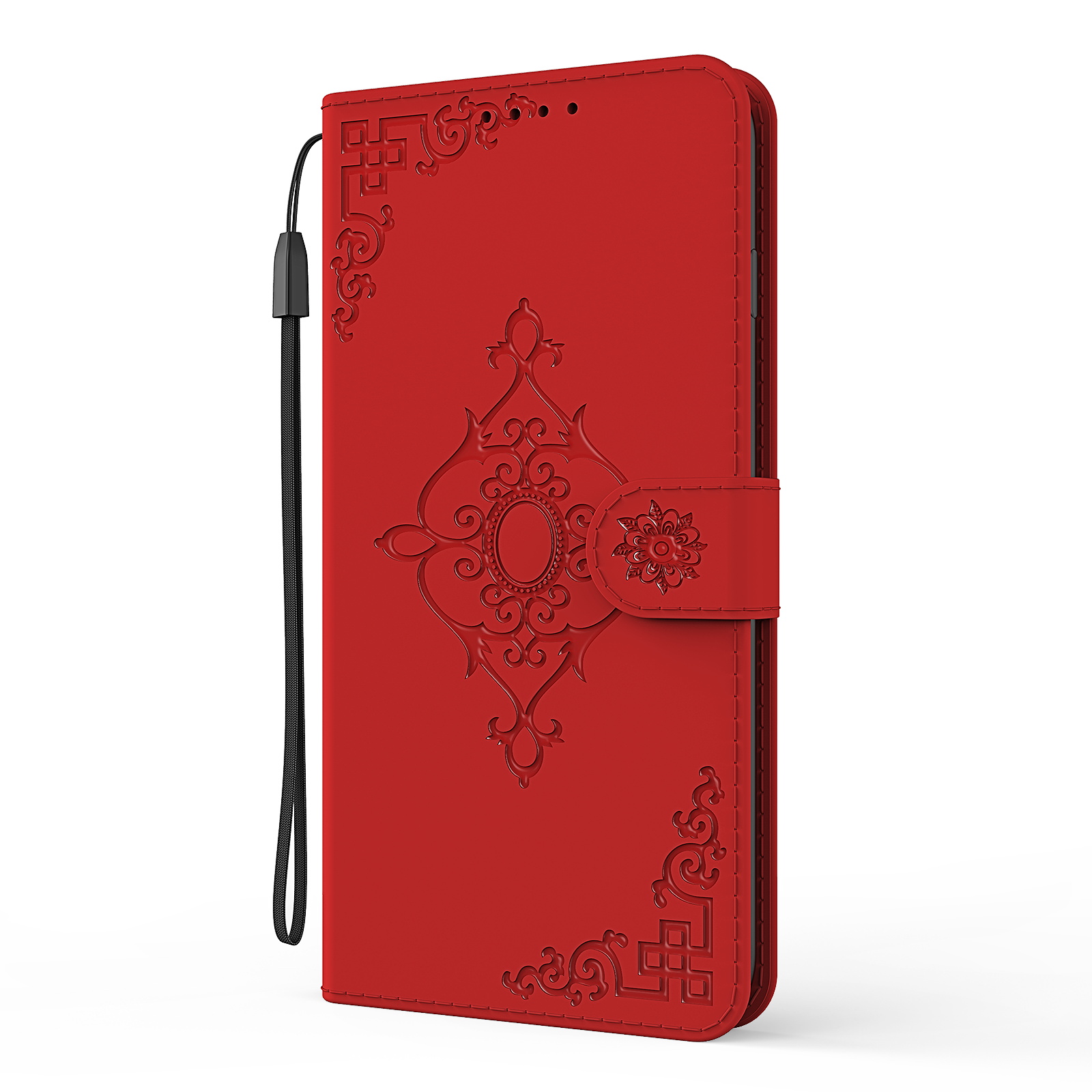 Symmetrical Pattern Imprint Wallet Leather for Huawei P smart 2021/Y7a Phone Stand Case - Red-3
