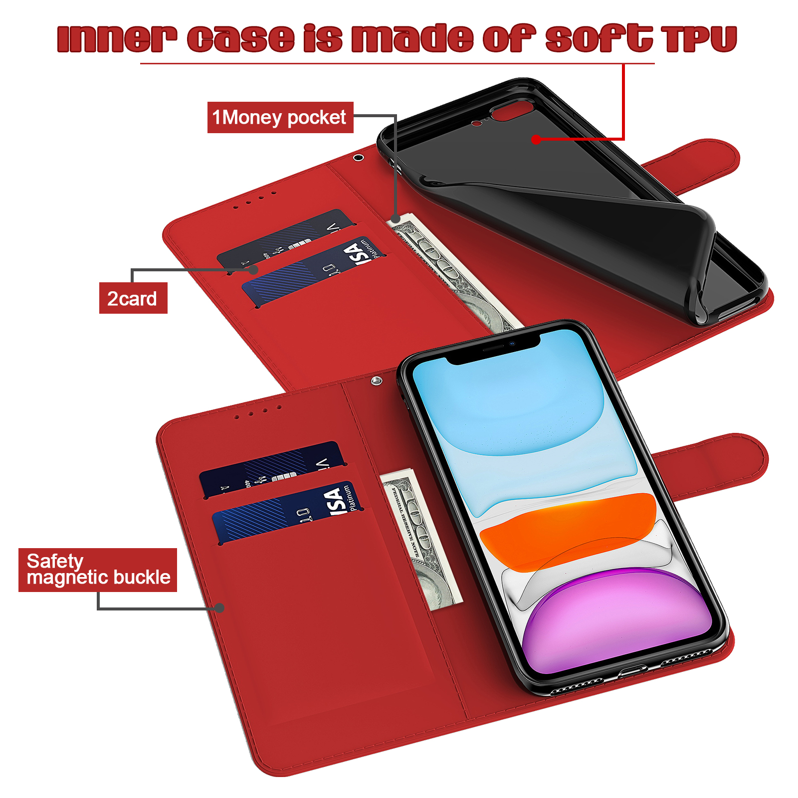 Symmetrical Pattern Imprint Wallet Leather for Huawei P smart 2021/Y7a Phone Stand Case - Red-4