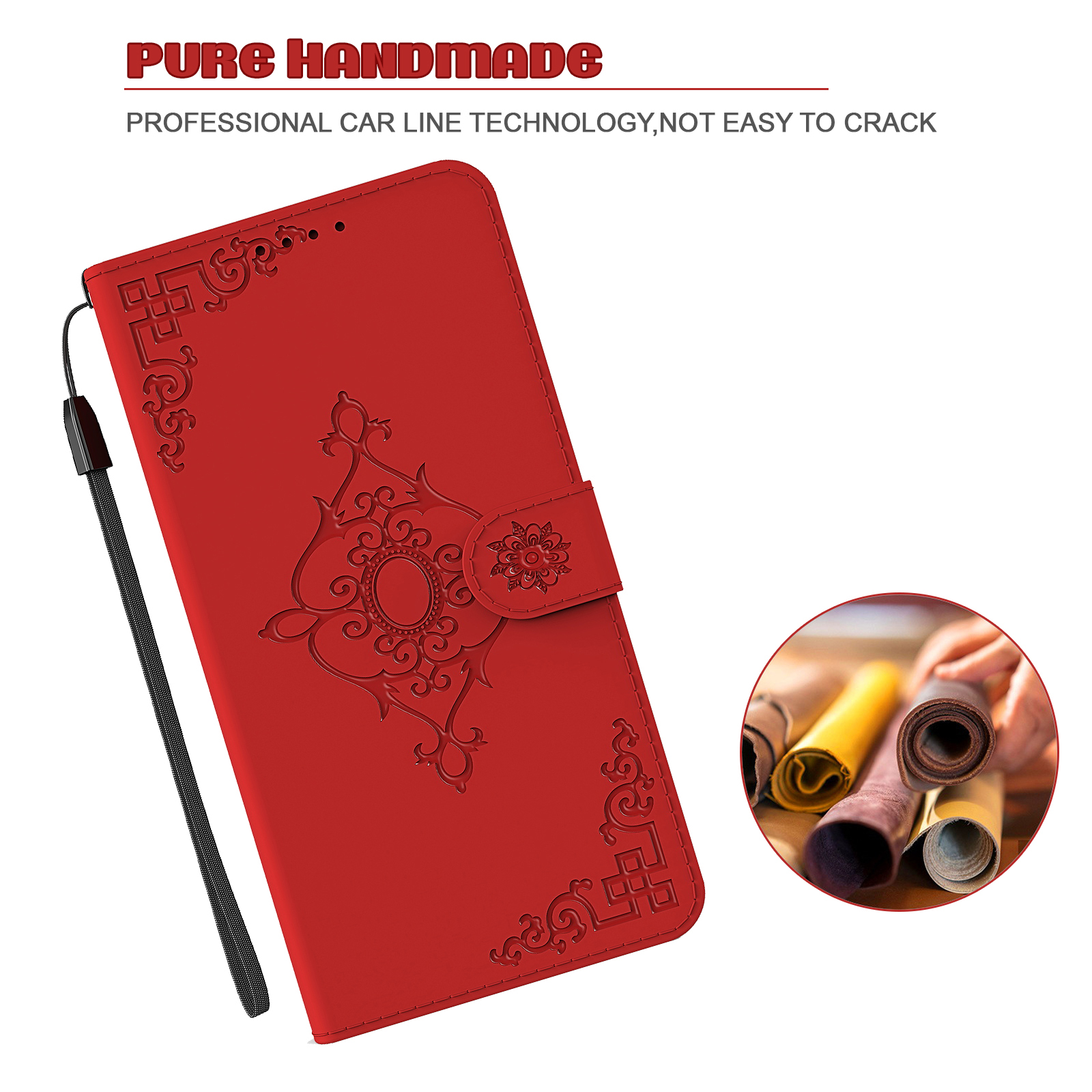 Symmetrical Pattern Imprint Wallet Leather for Huawei P smart 2021/Y7a Phone Stand Case - Red-5