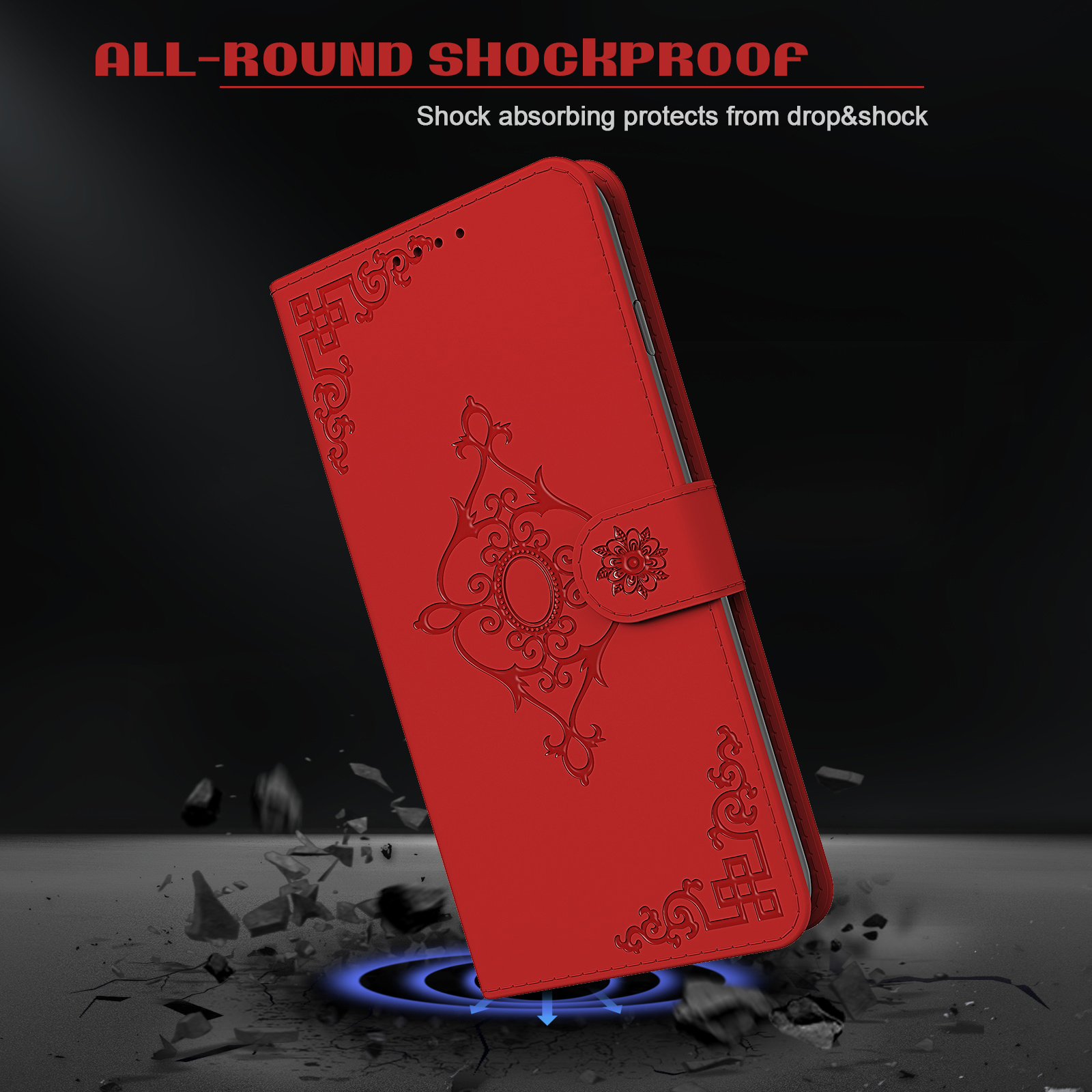 Symmetrical Pattern Imprint Wallet Leather for Huawei P smart 2021/Y7a Phone Stand Case - Red-6
