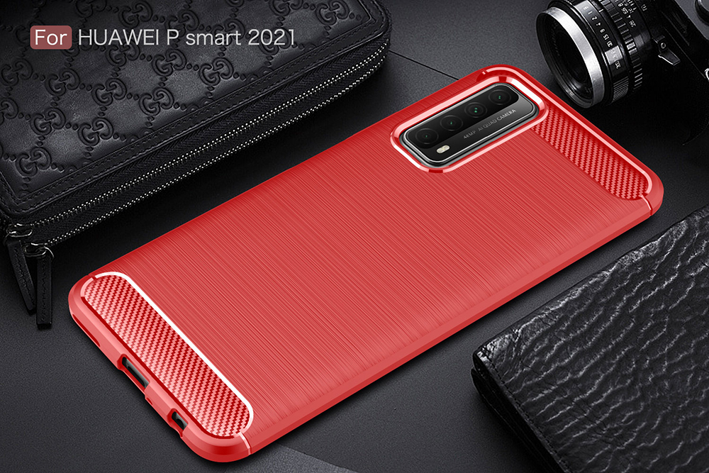 Textura de Fibra de Carbono Escovada TPU Case de Proteção Para Celular Para Huawei P Smart 2021/y7a - Preto