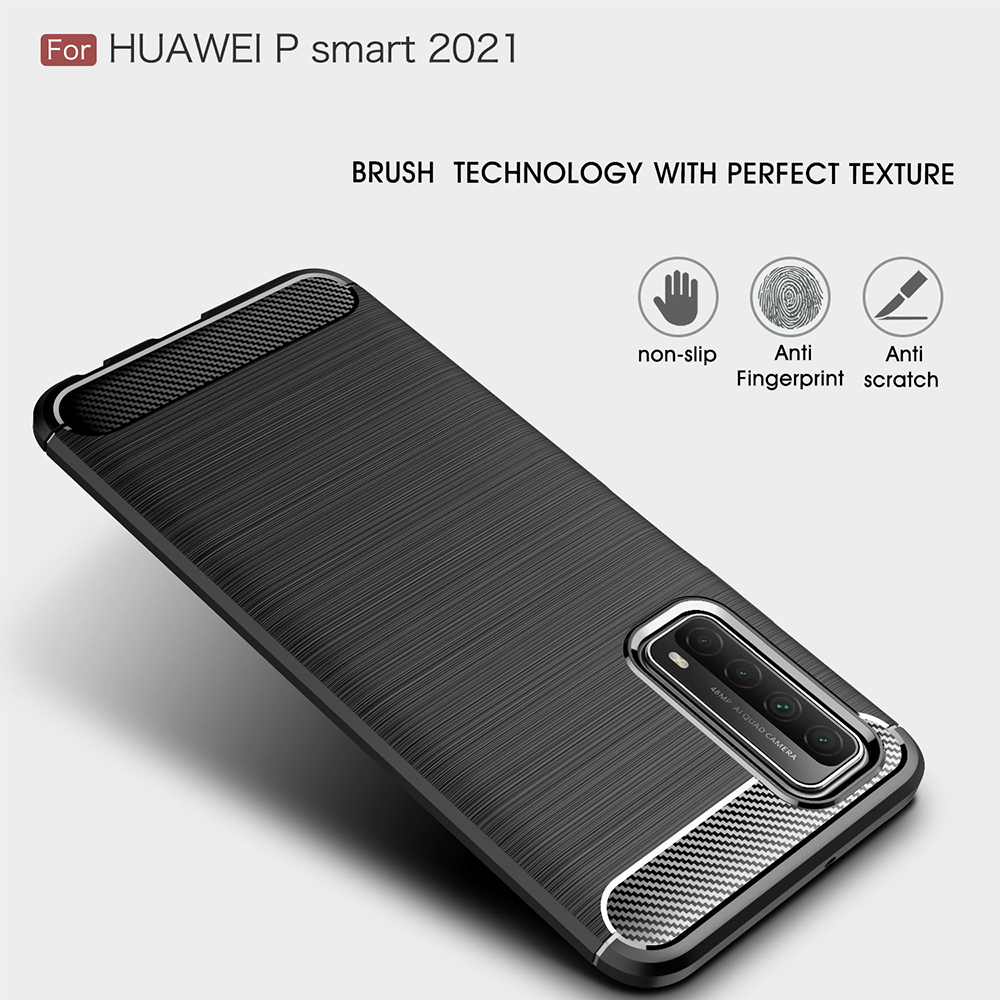 Textura de Fibra de Carbono Escovada TPU Case de Proteção Para Celular Para Huawei P Smart 2021/y7a - Preto