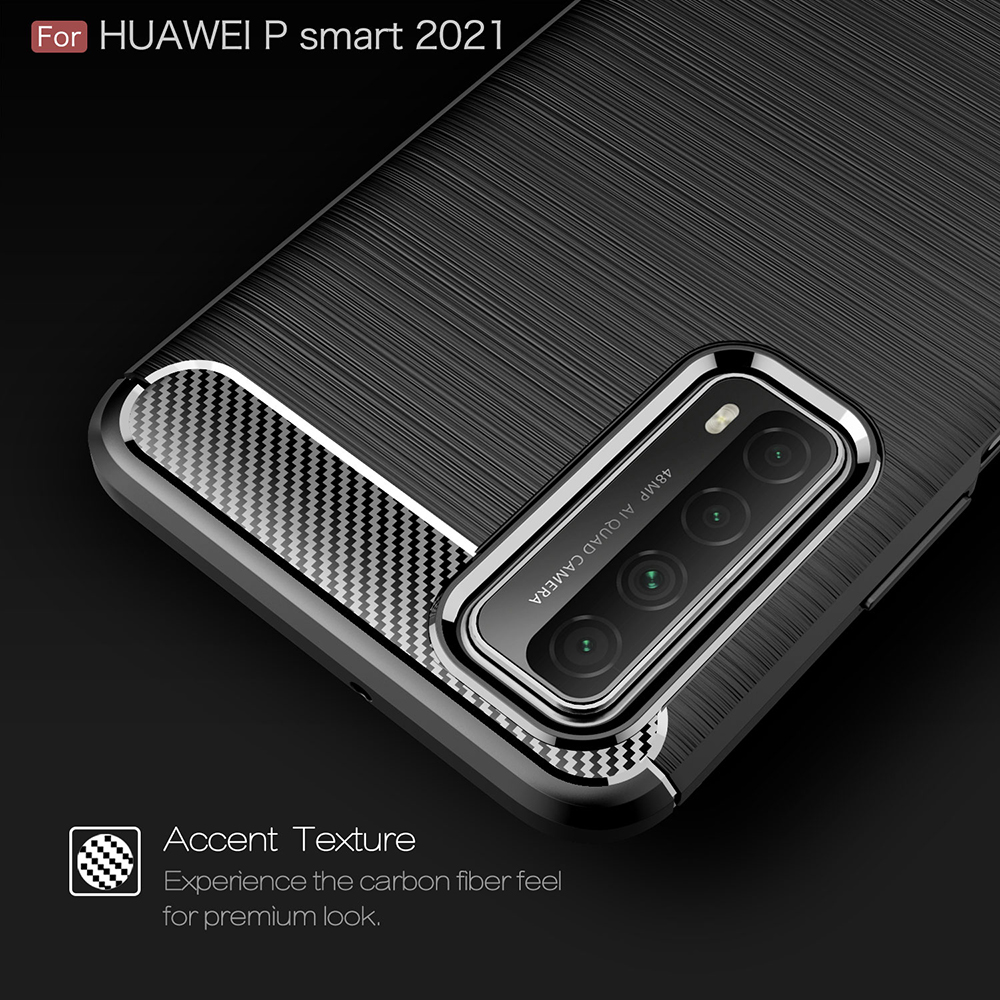 Textura de Fibra de Carbono Escovada TPU Case de Proteção Para Celular Para Huawei P Smart 2021/y7a - Preto