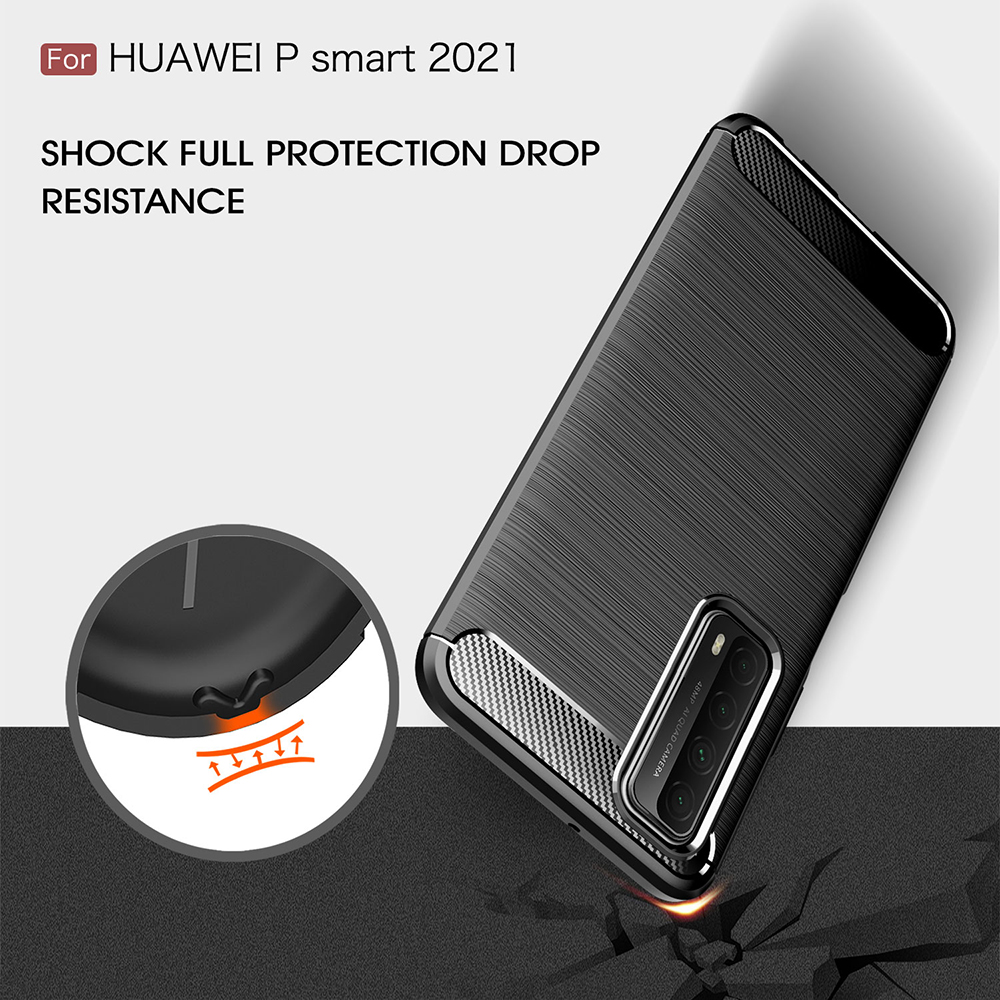 Texture de Fibre de Carbone Brossée TPU TPU Mobile Phone Protective Case Pour Huawei P Smart 2021 / Y7a - le Noir