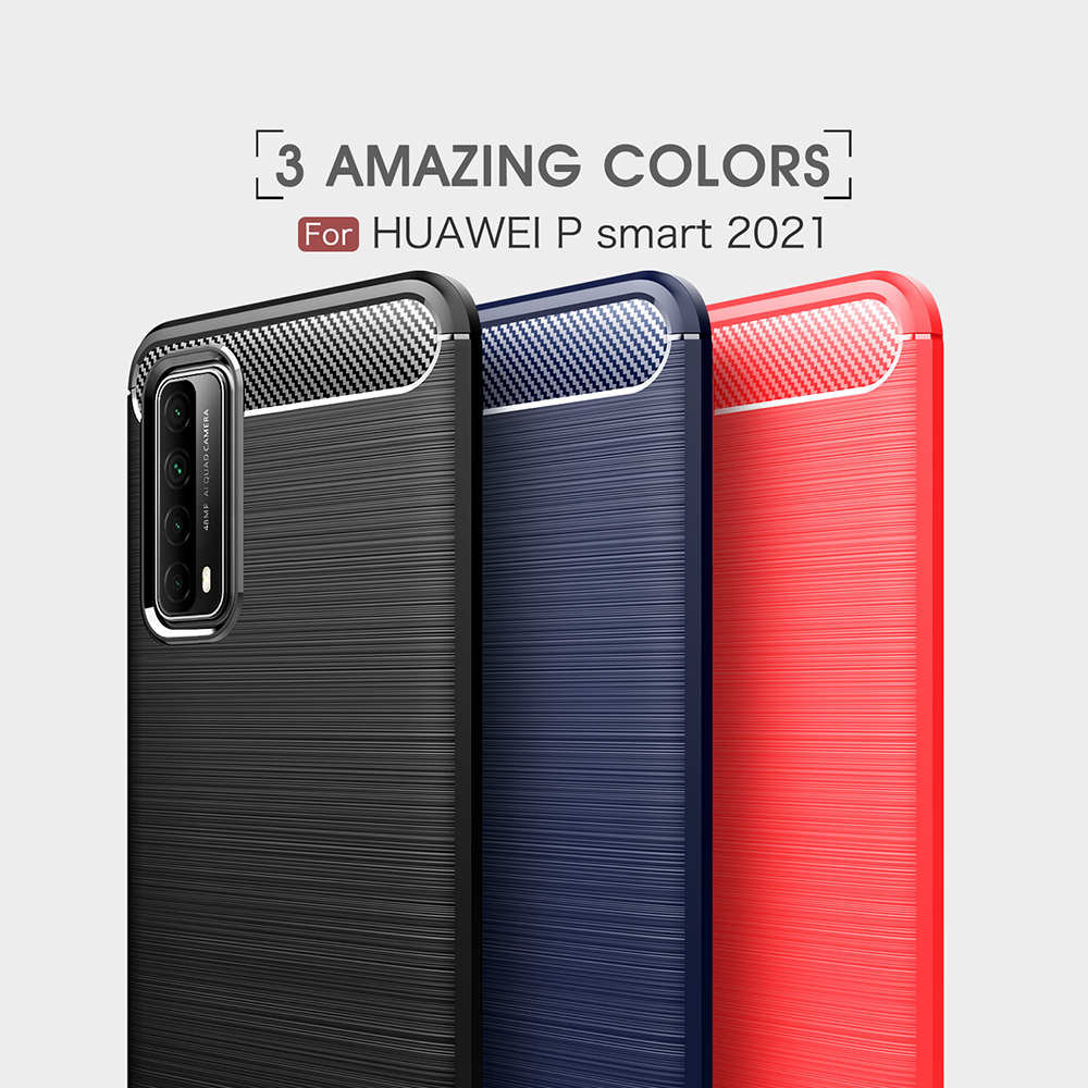 Textura de Fibra de Carbono Escovada TPU Case de Proteção Para Celular Para Huawei P Smart 2021/y7a - Preto