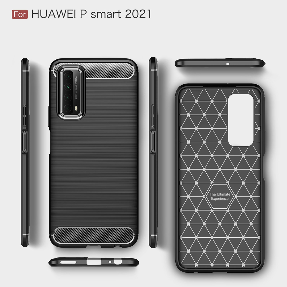 Textura de Fibra de Carbono Cepillada TPU TPU Mobile Phone Protective Para Huawei P Smart 2021/y7a - Negro