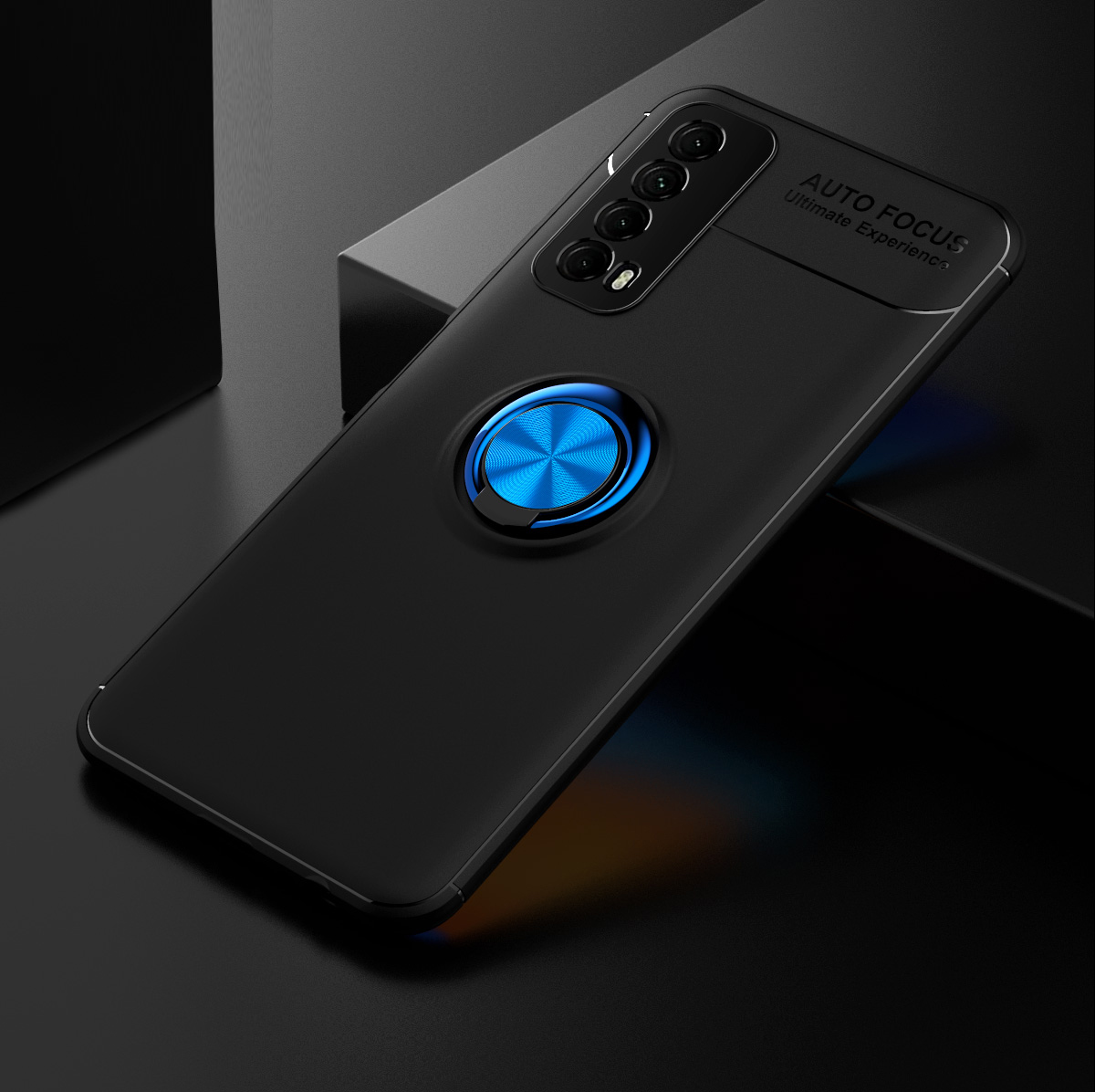 360-grad-metallring-kickstand-tpu-abdeckung Mit Integriertem Magnetblatt Für Huawei P Smart 2021 / Y7a - Schwarz