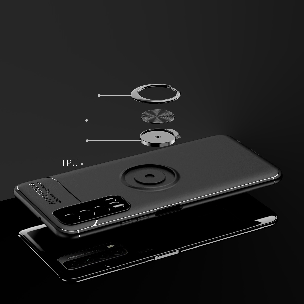 360-grad-metallring-kickstand-tpu-abdeckung Mit Integriertem Magnetblatt Für Huawei P Smart 2021 / Y7a - Schwarz