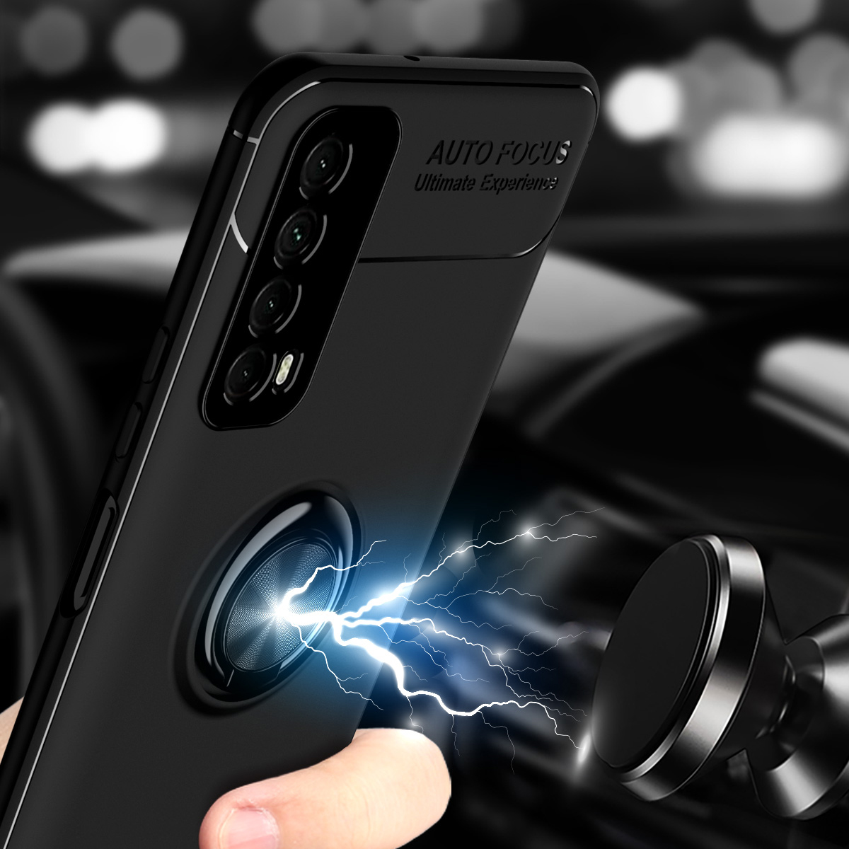 Cubierta de TPU Con Anillo de Metal de 360 ​​grados Con Lámina Magnética Incorporada Para Huawei P Smart 2021 / Y7a - Negro