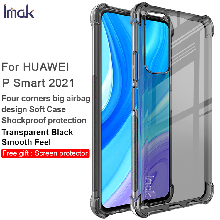 Imak Para Huawei P Smart 2021/y7a Case TPU Anti-drop Silky Con Película Protector de Pantalla - Negro Transparente