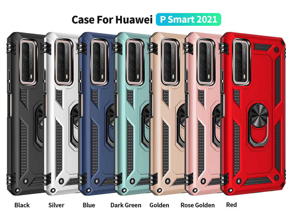 Armadura Anti-Fall Hybrid PC TPU Shell Para Huawei P Inteligente 2021 / Y7A Kickstand Cover - Preto-2