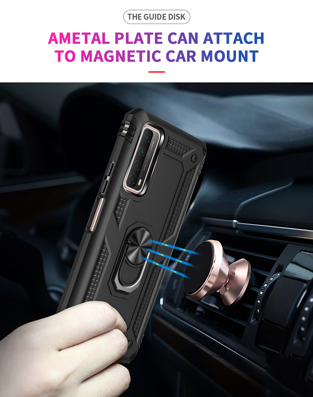 Armadura Anti-Fall Hybrid PC TPU Shell Para Huawei P Inteligente 2021 / Y7A Kickstand Cover - Preto-4