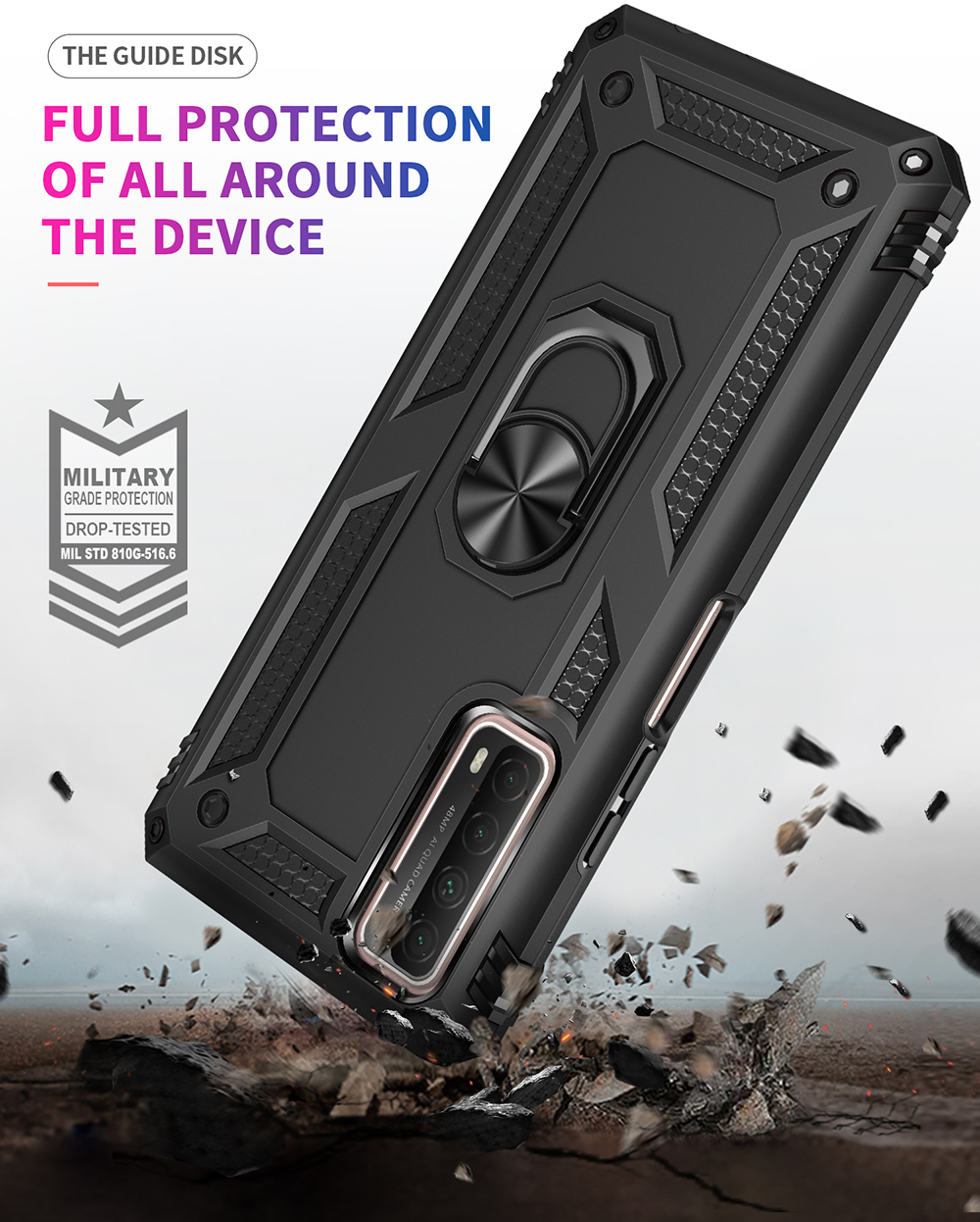 Armadura Anti-Fall Hybrid PC TPU Shell Para Huawei P Inteligente 2021 / Y7A Kickstand Cover - Preto-5