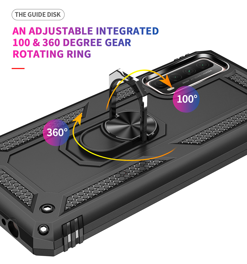 Armadura Anti-Fall Hybrid PC TPU Shell Para Huawei P Inteligente 2021 / Y7A Kickstand Cover - Preto-6