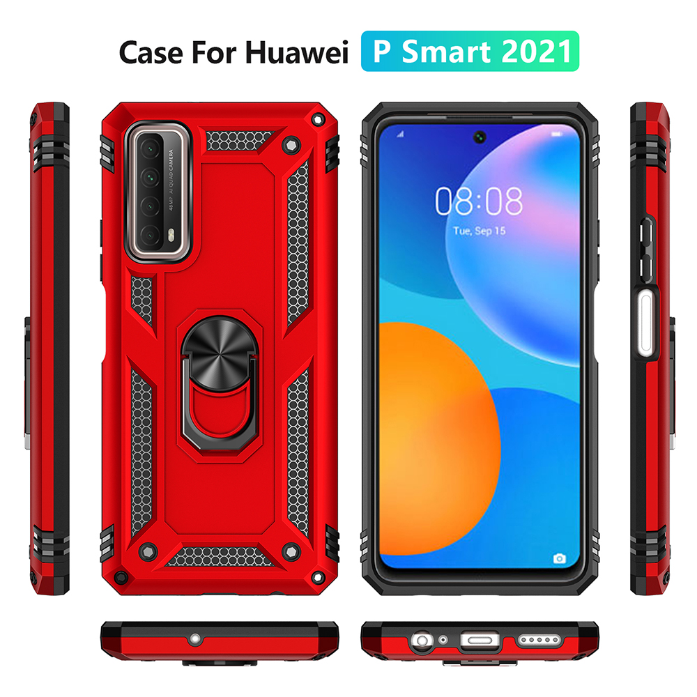Armor Anti-fall Hybrid PC TPU Shell for Huawei P smart 2021/Y7a Kickstand Cover - Red-1