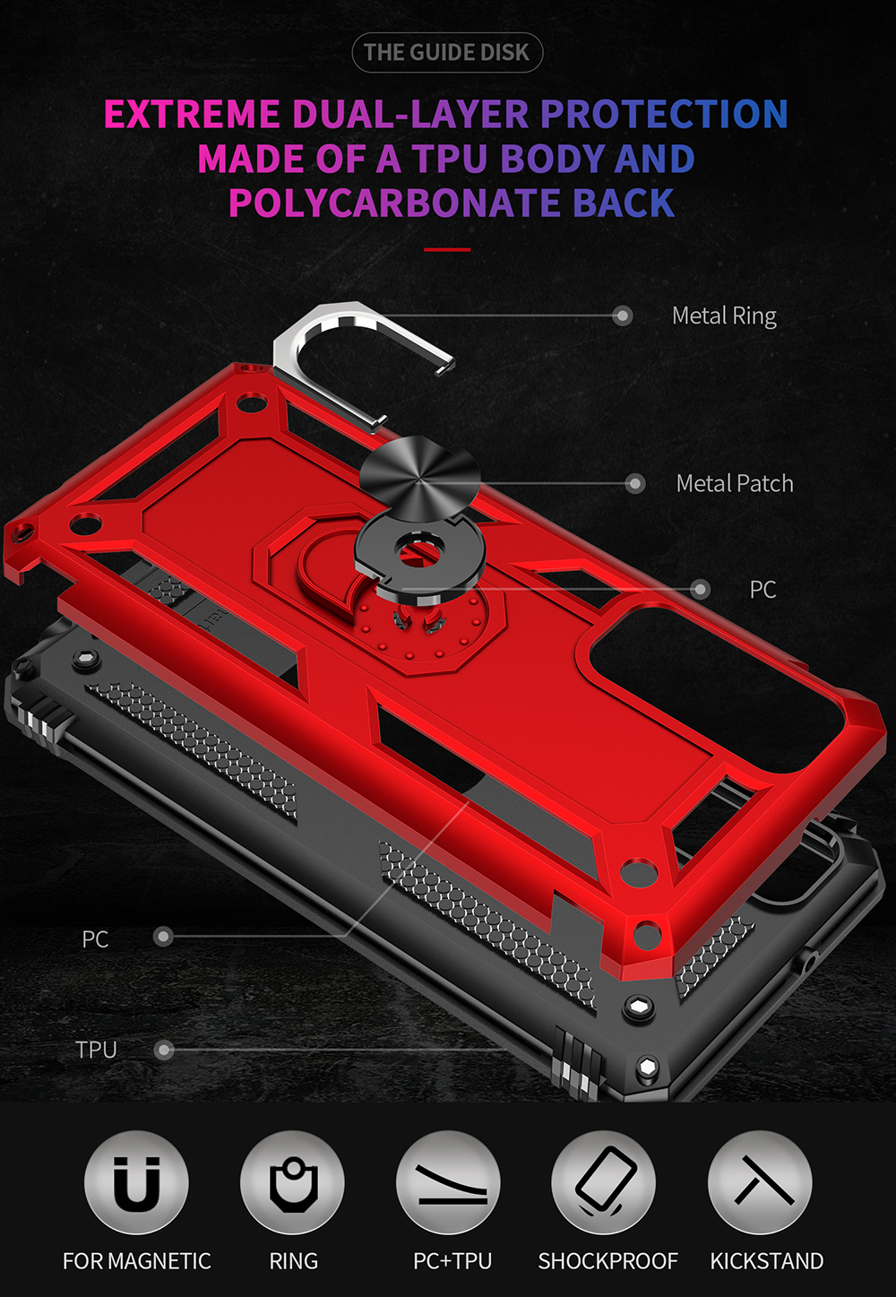 Armatura Shell TPU PC Ibrido Anti-fall Per Huawei P Smart 2021/y7a Copertina di Cavalletto - Rosso