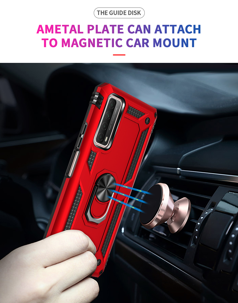 Armor Anti-fall Hybrid PC TPU Shell for Huawei P smart 2021/Y7a Kickstand Cover - Red-4