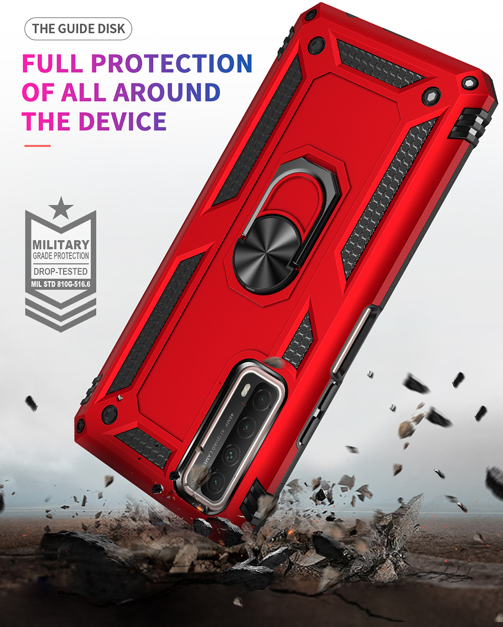 Armor Anti-fall Hybrid PC TPU Shell for Huawei P smart 2021/Y7a Kickstand Cover - Red-5
