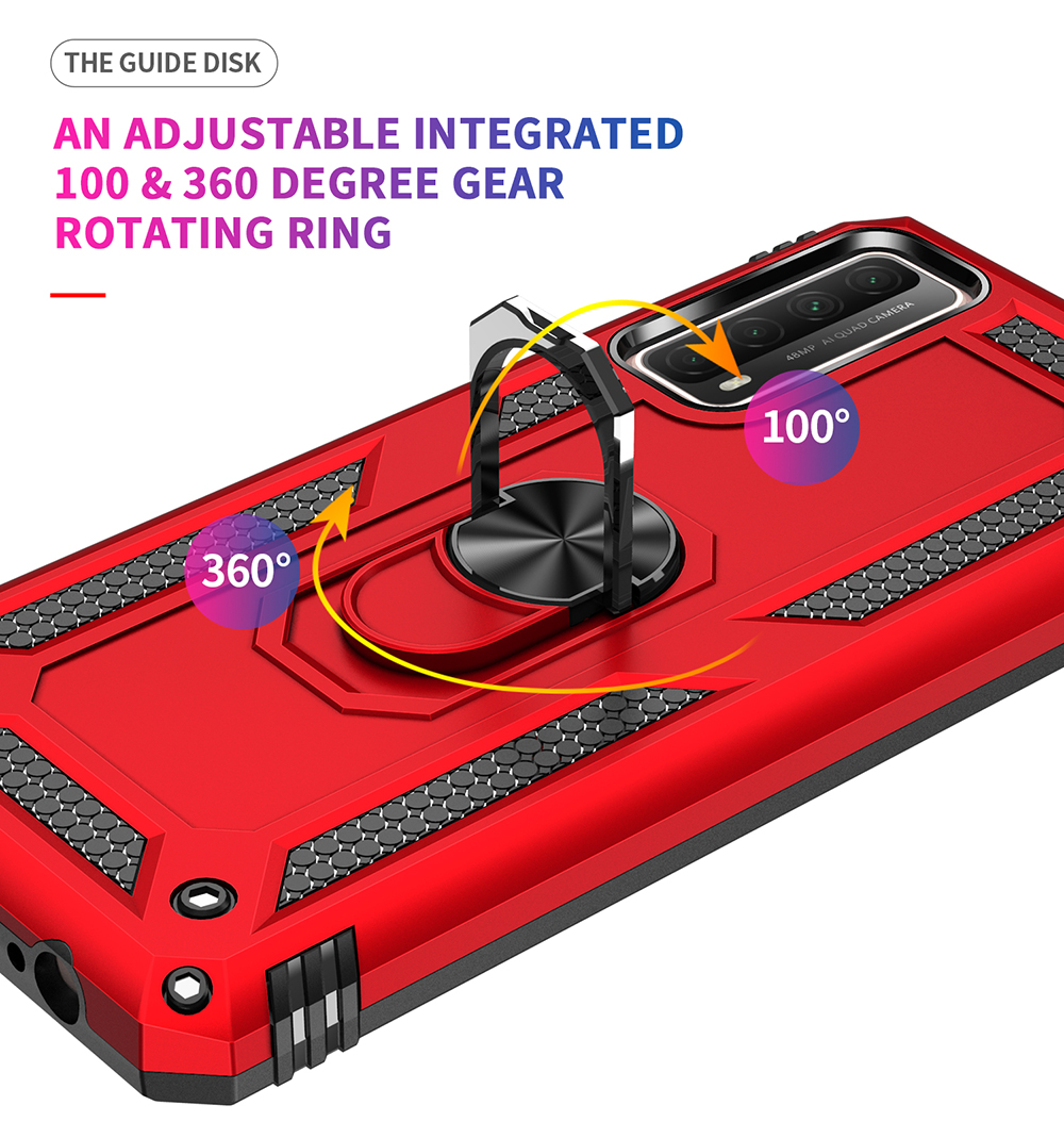 Armor Anti-fall Hybrid PC TPU Shell for Huawei P smart 2021/Y7a Kickstand Cover - Red-6