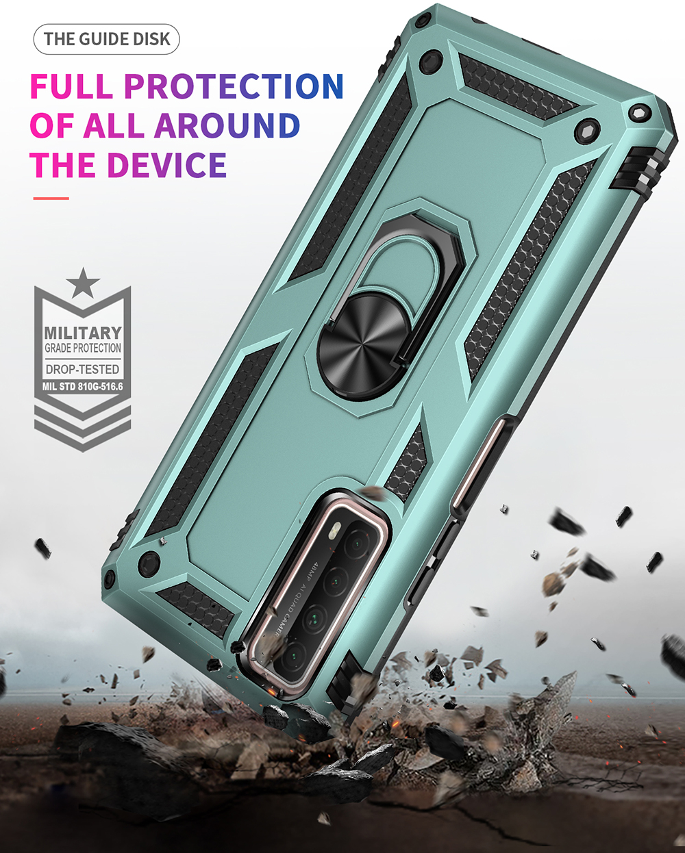 Armor Anti-fall Hybrid PC TPU Shell for Huawei P smart 2021/Y7a Kickstand Cover - Green-5