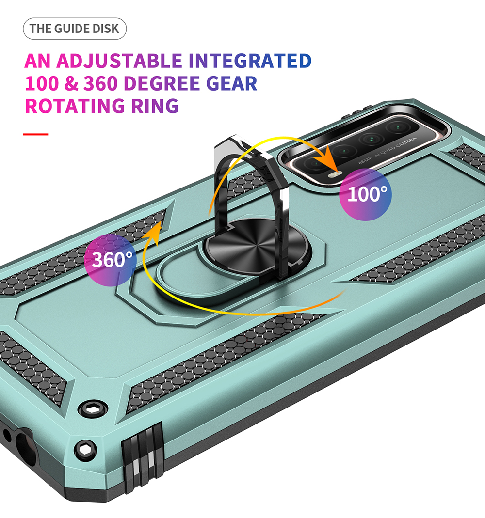 Armor Anti-fall Hybrid PC TPU Shell for Huawei P smart 2021/Y7a Kickstand Cover - Green-6