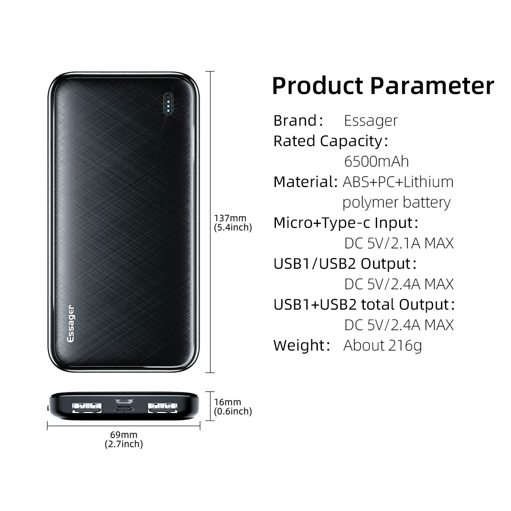 Essager 10000mah Motif Brossé Banque Power Batterie Externe Chargeur Portable Pour IPhone / Xiaomi - Blanc