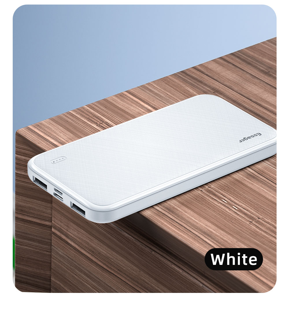 Essager 10000mAh Escovado Padrão De Potência Do Banco De Potência Carregador Portátil Para Iphone / Xiaomi - Branco