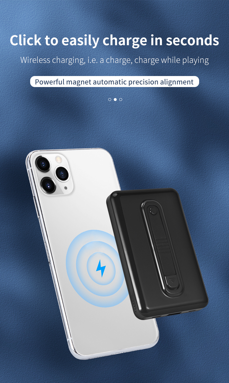 Magnetic Adsorption 15W Telefon Wireless Ladegerät Pad Ring Bracket Design 6000mAh Power Bank Für IPhone 12-Serie - Schwarz