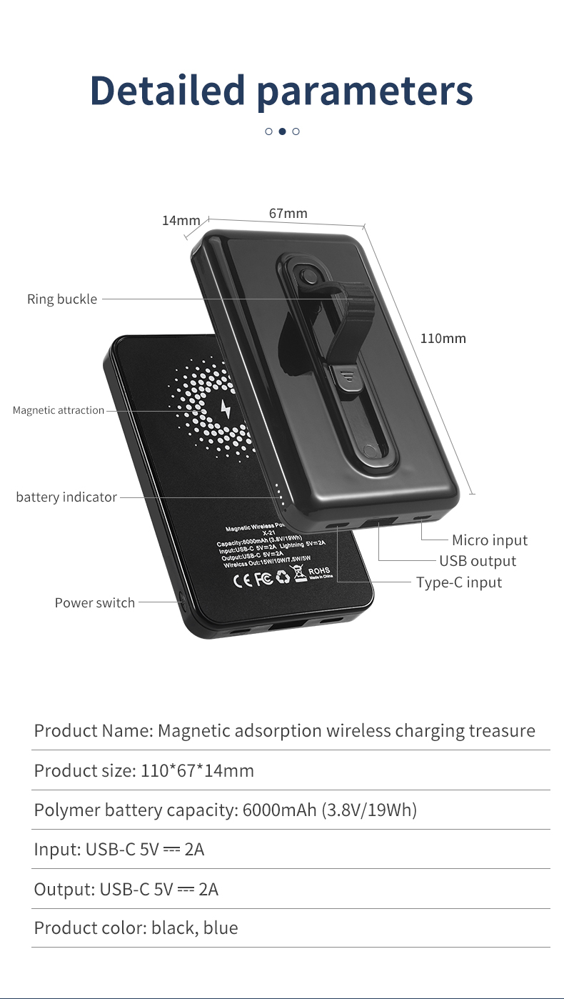 Adsorption Magnétique 15W Téléphone Sans Fil De Chargeur Sans Fil Bague Design De Support 6000mah Power Bank Pour IPhone 12 Series - Noir