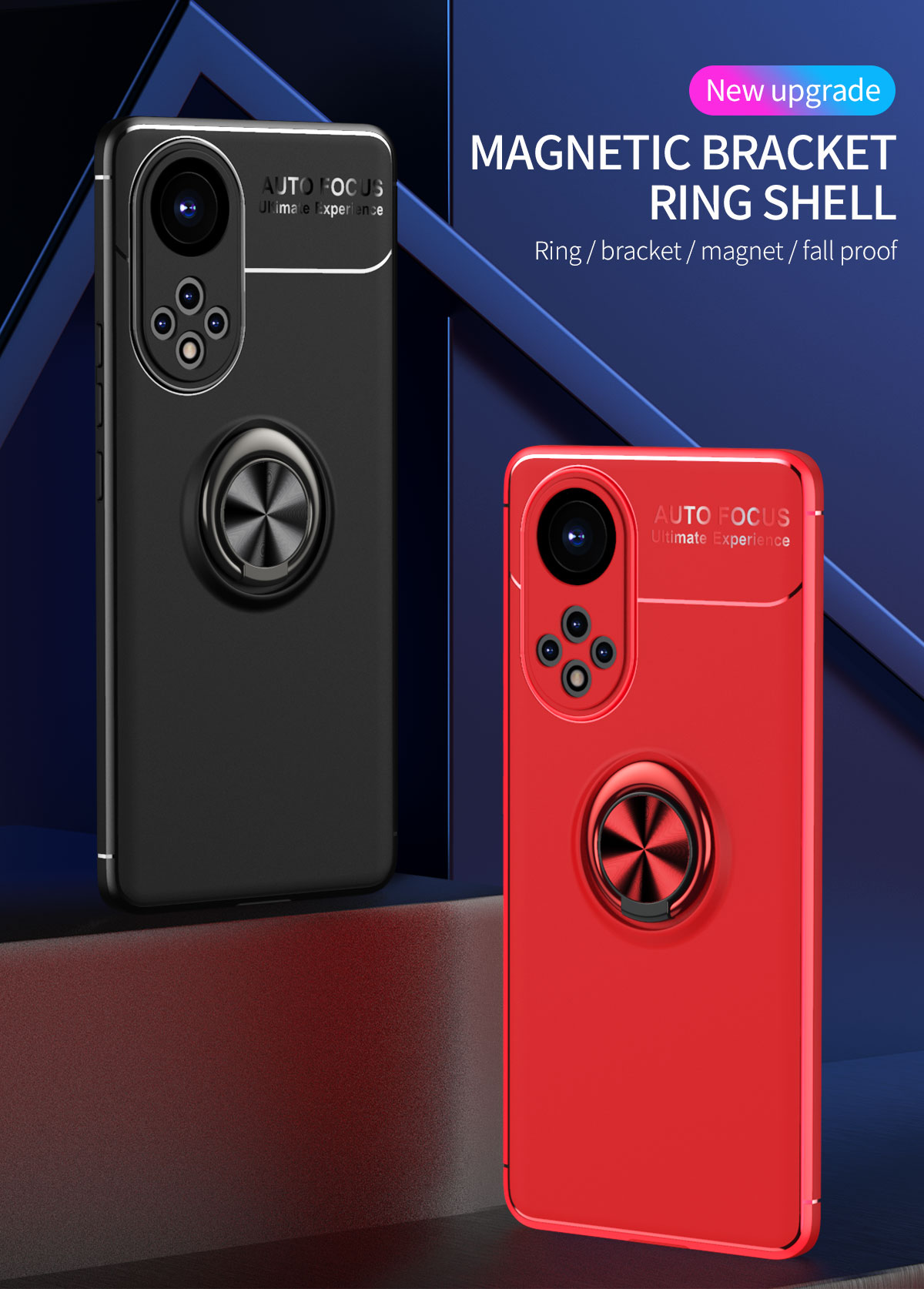 Copertura Del Telefono Antiurto Di Protezione Completa Con Portachiavi Anello Kackstand Morbido TPU Posteriore Per Onore 50 - Nero / Rosso