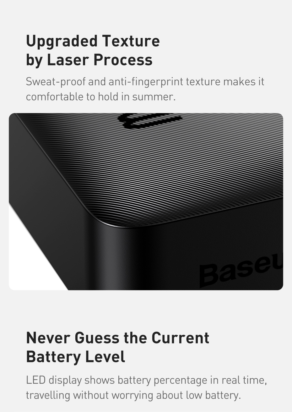 Baseus Bipow Digital Display 2USB+Type-C 15W 20000mAh Black Li-Pol Черный Пластик Универсальная батарея Индикатор уровня заряда micro USB Type-C USBx2 От