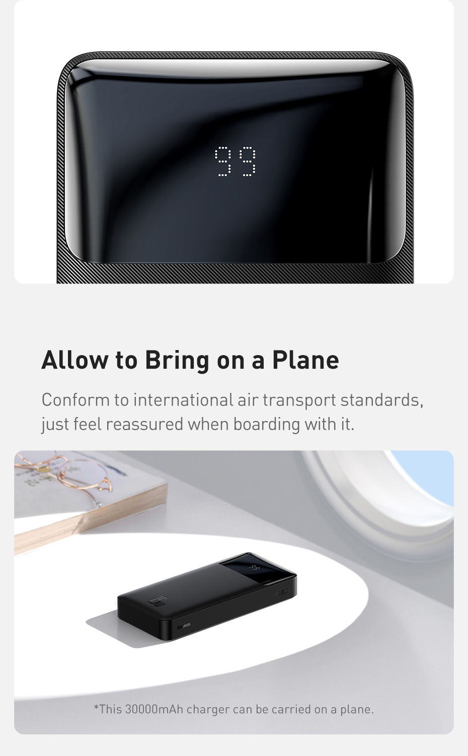 Повербанк Baseus Bipow Digital Display 2USB+Type-C 15W 20000mAh Black