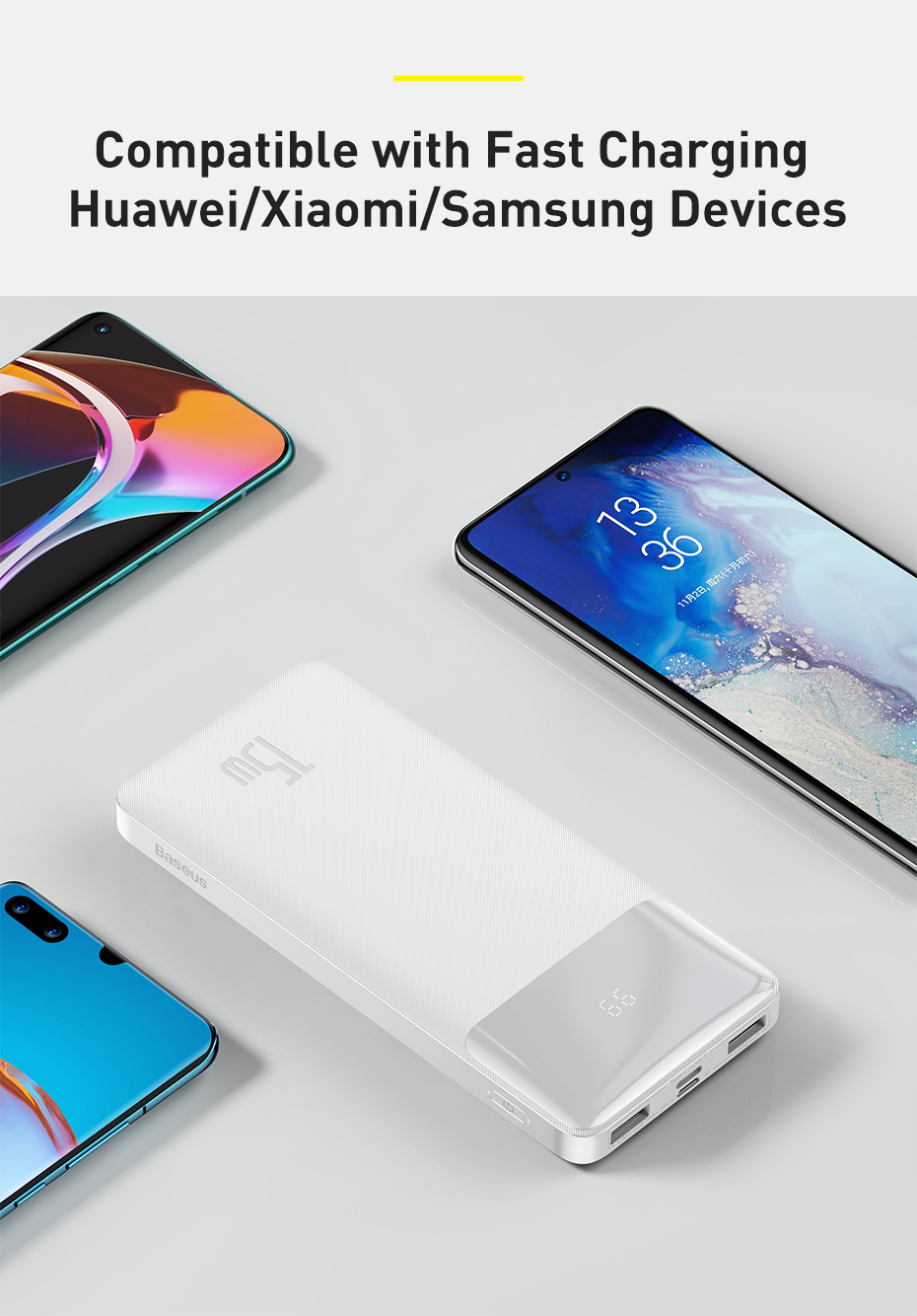 Baseus Bipow Digital Display 2USB+Type-C 15W 20000mAh Black Li-Pol Черный Пластик