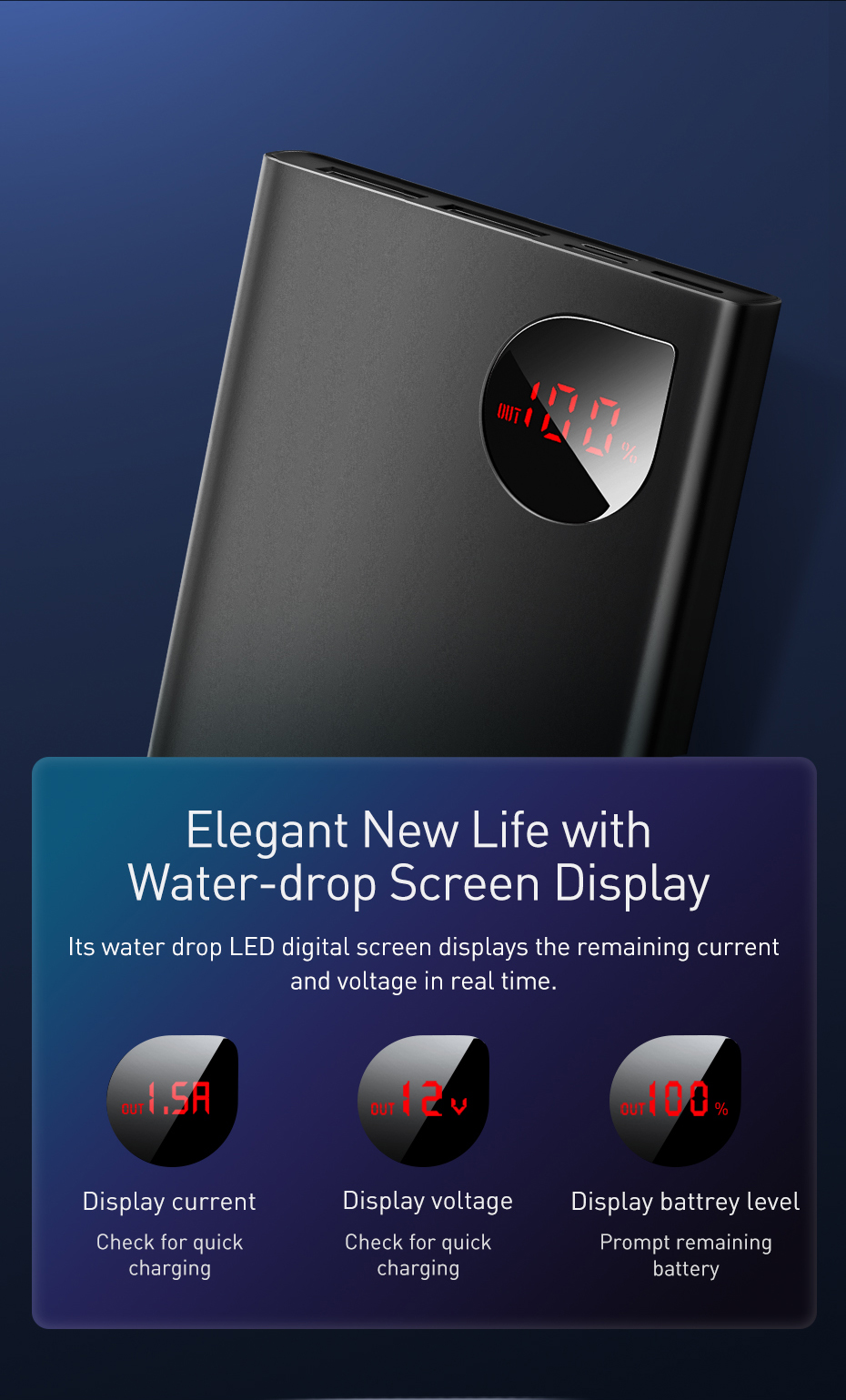 Повербанк металевий 22.5W 10000 mAH Baseus Adaman Metal Powerbank 2xUSB ⁇ 1xType-C Black PPADM10S Li-Pol Черный Металл Универсальная батарея Индикатор уровня заряда Lighting micro USB Type-C