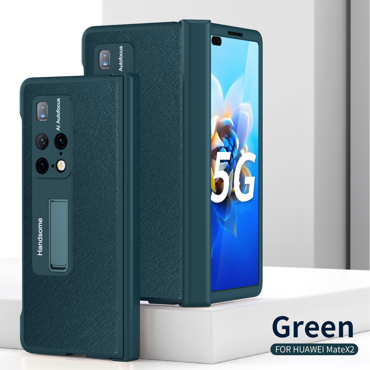 Für Huawei Mate X2 Schonden Design Litchi Textur Unsichtbarer Kickstand -telefonhülle PU Leder Beschichtetes PC Bottom Case Mit Bildschirmschutzfilm - Gold