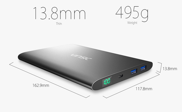 VINSIC 20000mAh Dual USB Portable Super Thin Power Bank for iPhone iPad Samsung Huawei - Black-8