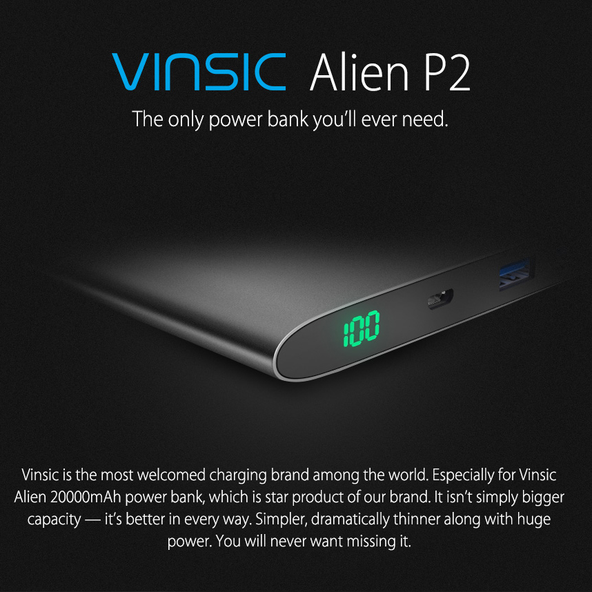 VINSIC 20000mAh Dual USB Portable Super Thin Power Bank for iPhone iPad Samsung Huawei - Black-1