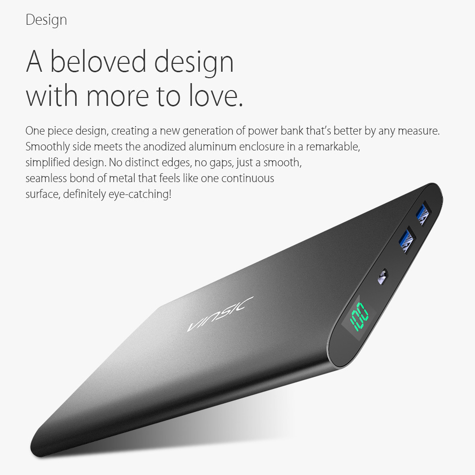 VINSIC 20000mAh Dual USB Portable Super Thin Power Bank for iPhone iPad Samsung Huawei - Black-2