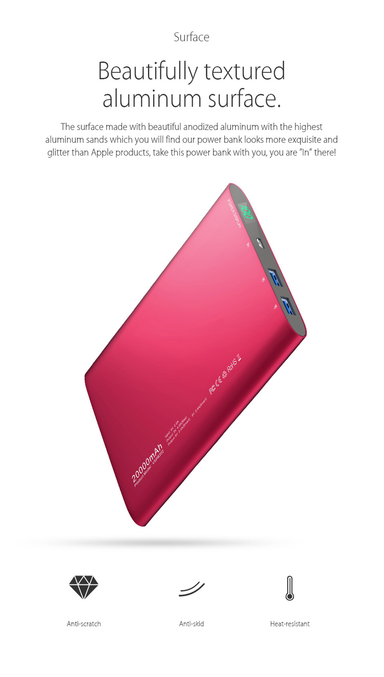 VINSIC 20000mAh Portable Dual USB Super Thin Power Bank for iPhone iPad Samsung Huawei - Red-3