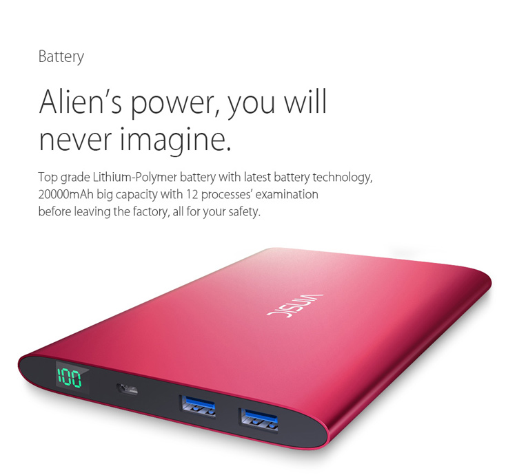 VINSIC 20000mAh Portable Dual USB Super Thin Power Bank for iPhone iPad Samsung Huawei - Red-5
