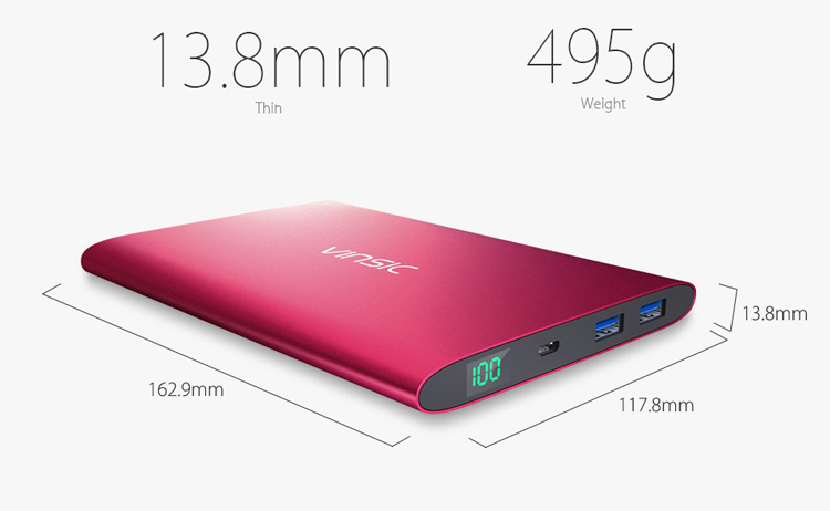 VINSIC 20000mAh Portable Dual USB Super Thin Power Bank for iPhone iPad Samsung Huawei - Red-8
