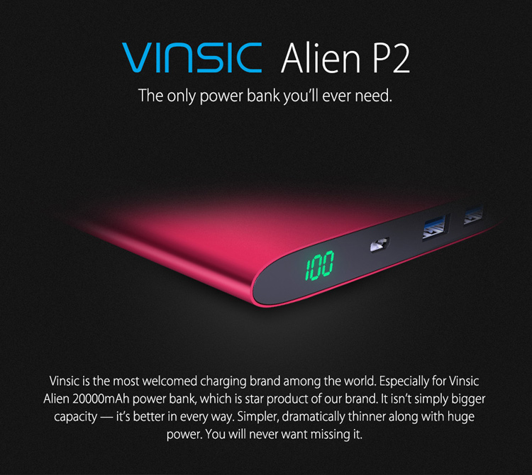 VINSIC 20000mAh Portable Dual USB Super Thin Power Bank for iPhone iPad Samsung Huawei - Red-1