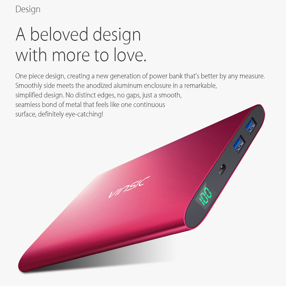 VINSIC 20000mAh Portable Dual USB Super Thin Power Bank for iPhone iPad Samsung Huawei - Red-2