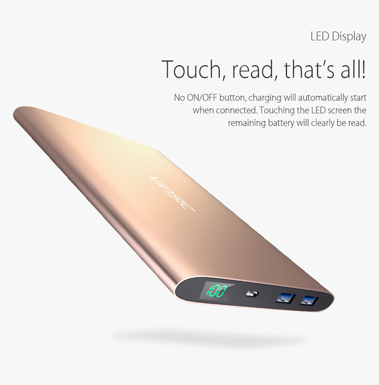 VINSIC 20000mAh Dual USB Portable Super Thin External Power Bank for iPhone iPad Samsung Huawei - Gold Color-4