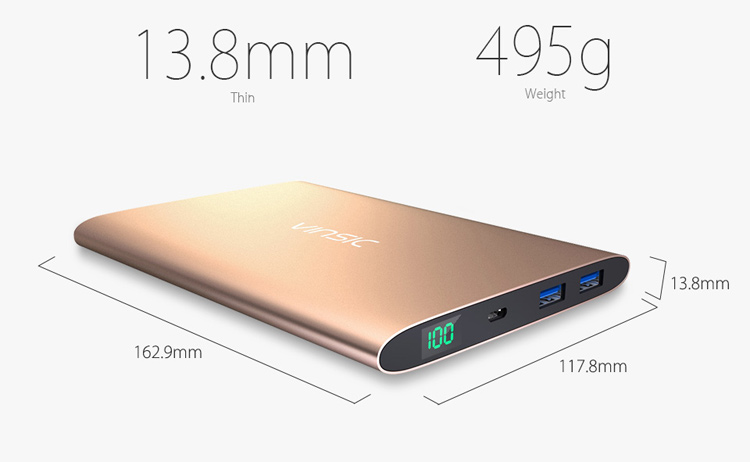 VINSIC 20000mAh Dual USB Portable Super Thin External Power Bank for iPhone iPad Samsung Huawei - Gold Color-8