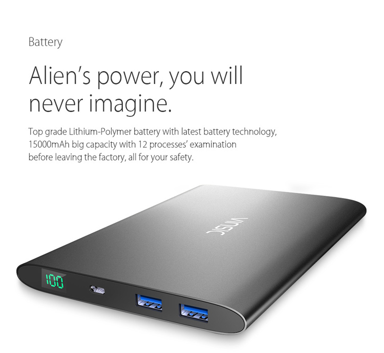 VINSIC 15000mAh Dual USB External Battery Charger Power Bank for iPhone iPad Samsung Huawei - Black-5
